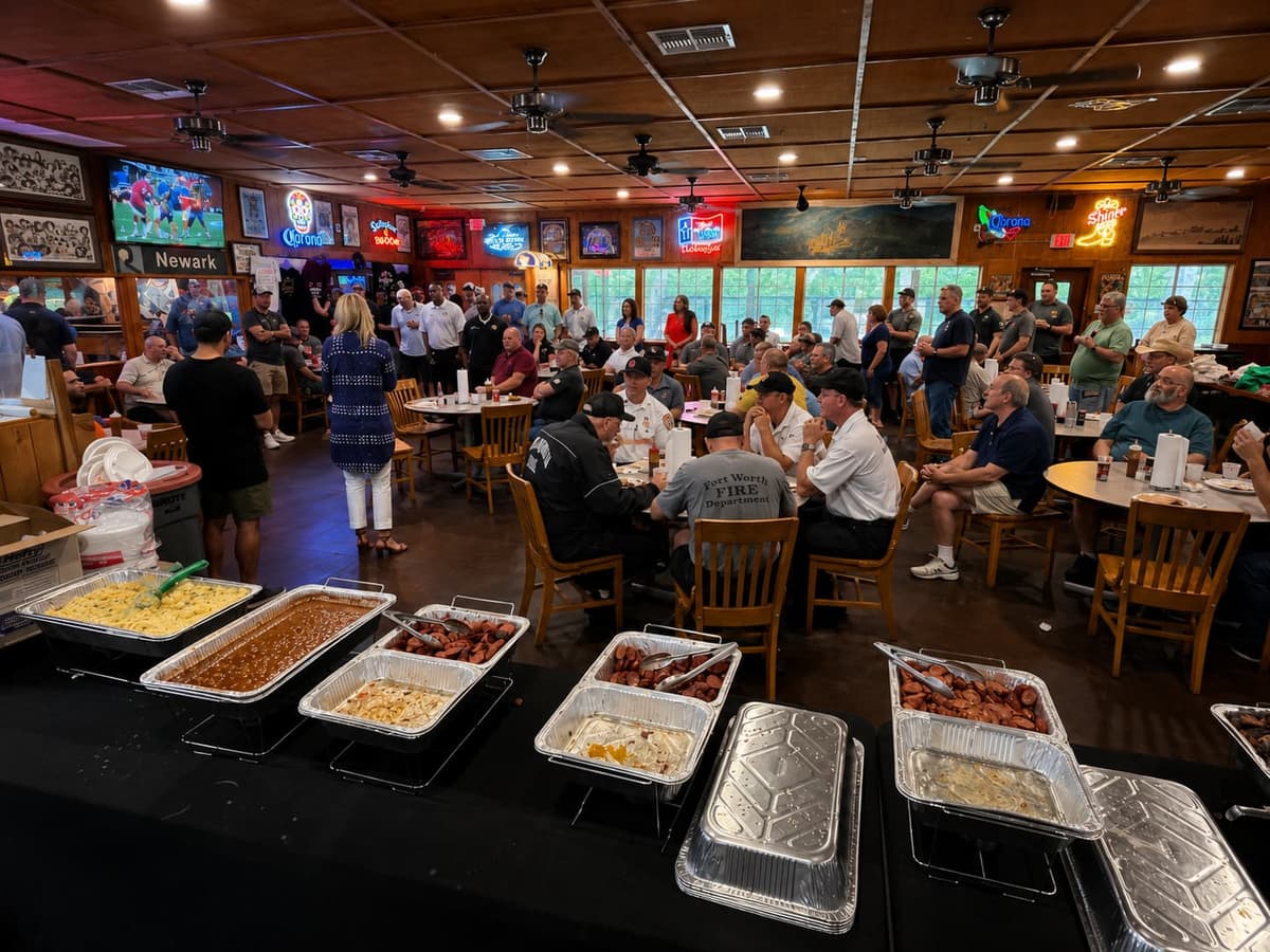Catering spread for a private event at Sammies Bar-B-Q in Fort Worth, TX